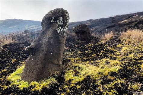 easter island moai fire